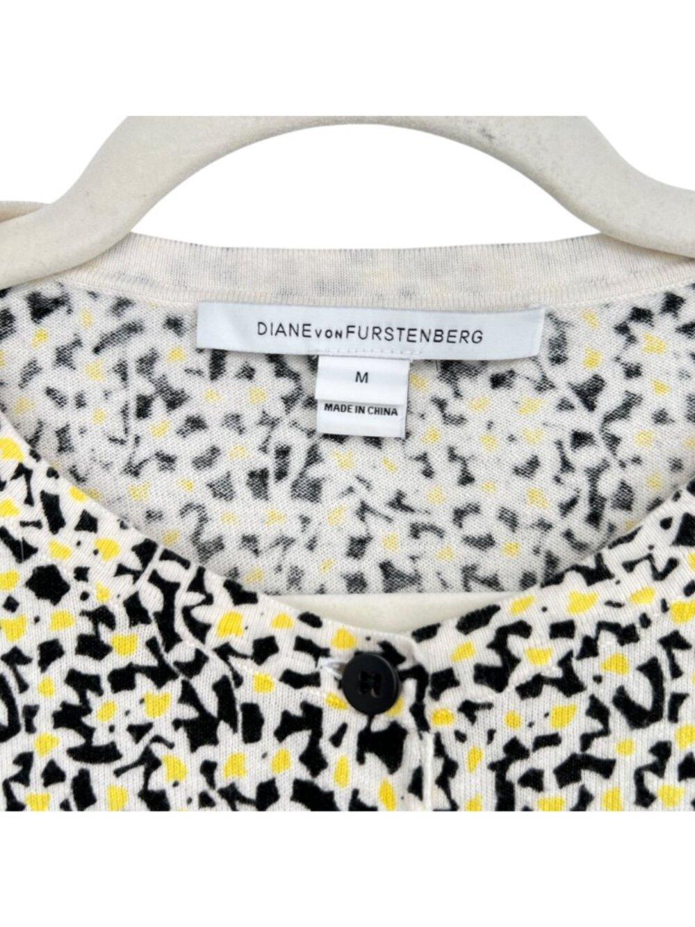Diane Von Furstenberg Floral Preppy Quirky Cardigan Sweater Black Yellow Medium - Picture 4 of 10